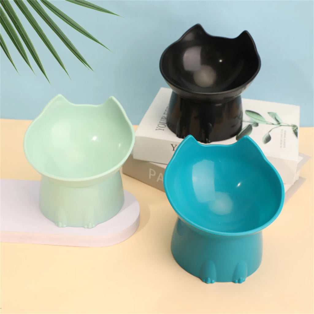 WhiskerWare Elevated Cat Bowl, Anti-Tip Plastic Raised Pet Feeding Dish with Tilted Edge, Neck Protection Kitty Food